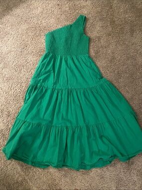 One-Shoulder Emerald Green Tiered Maxi Dress